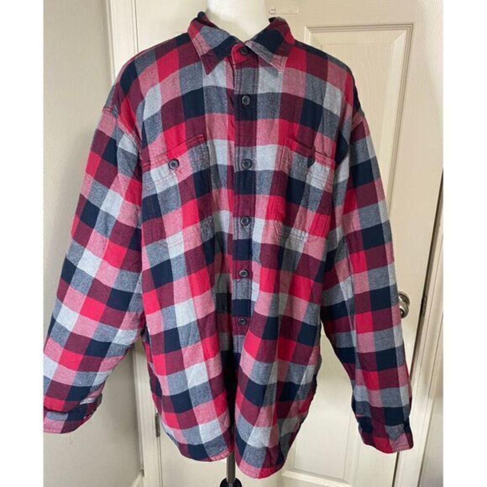 Wrangler Men's Fleece-Lined Plaid Flannel Shirt Red Navy Gray Casual‎ Warm